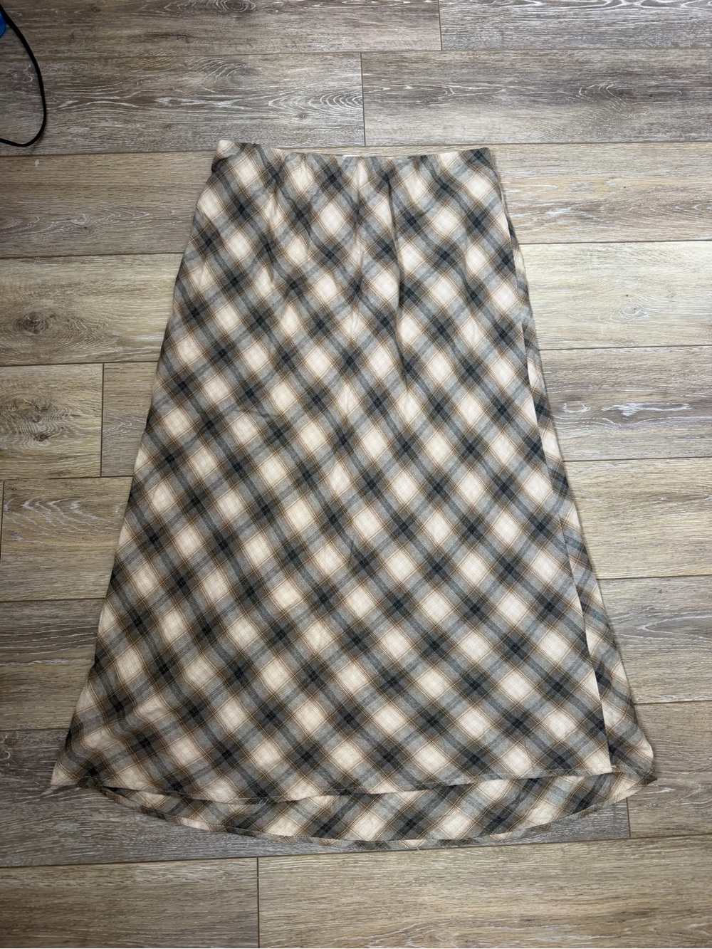 BE COOL Beige and Gray Plaid Maxi Skirt